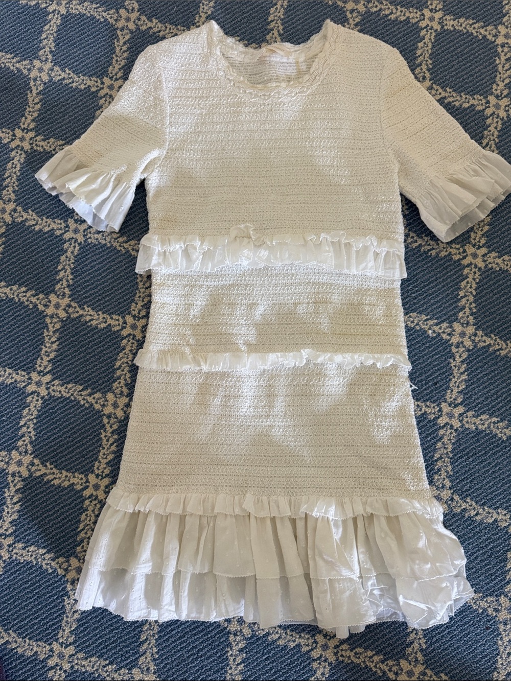 LoveShackFancy White Ruffle Knit Mini Dress